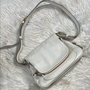 Tom Ford Jennifer White Medium Crossbody Bag with Gold Accents